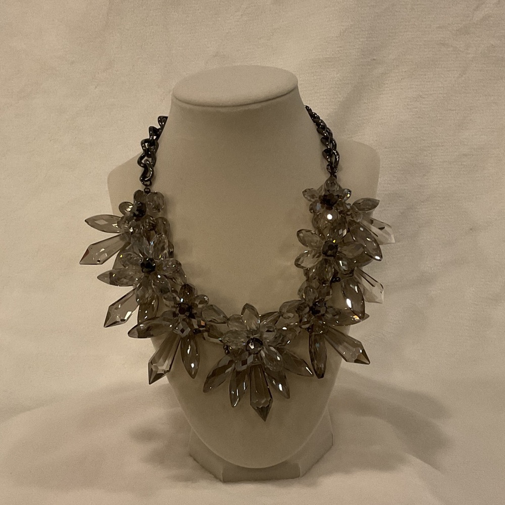 Chico's Smoky Crystal Floral Necklace